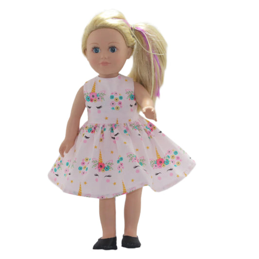 18 inch short sleeve pink unicorn dressed.