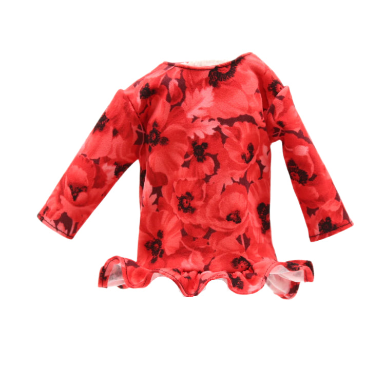 18" Red ruffled top with red poppy flower