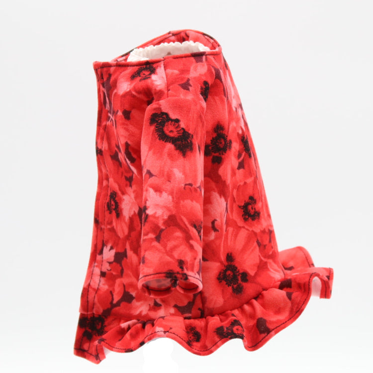 18" Red ruffled top with red poppy flower