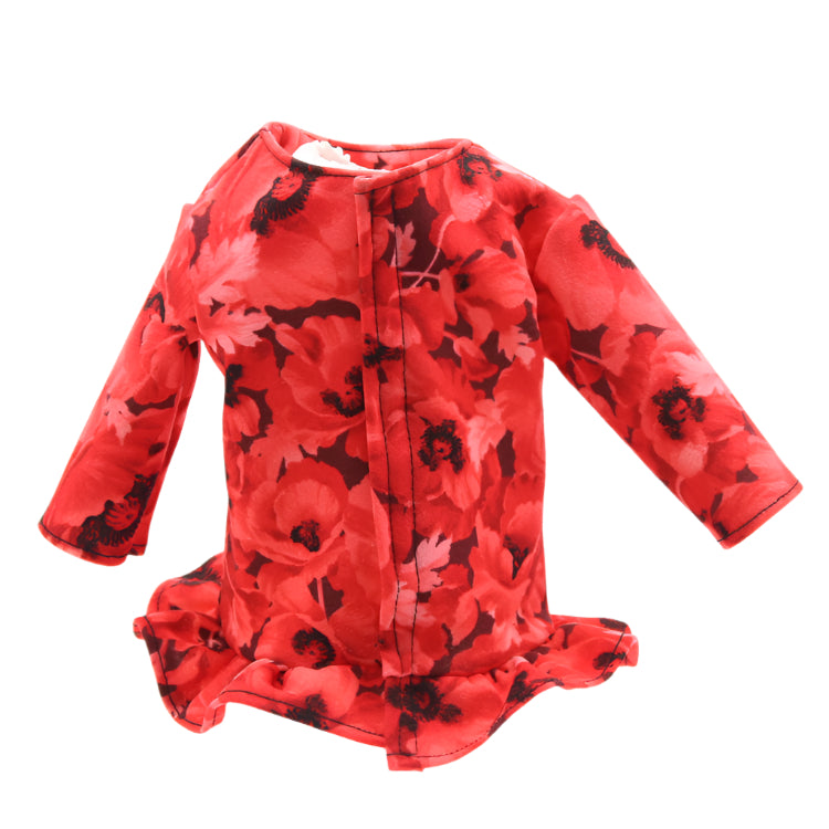 18" Red ruffled top with red poppy flower