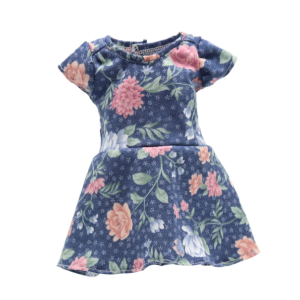 18" Doll Dress Federal Blue with Mauve and Blue Flower Knit Dress