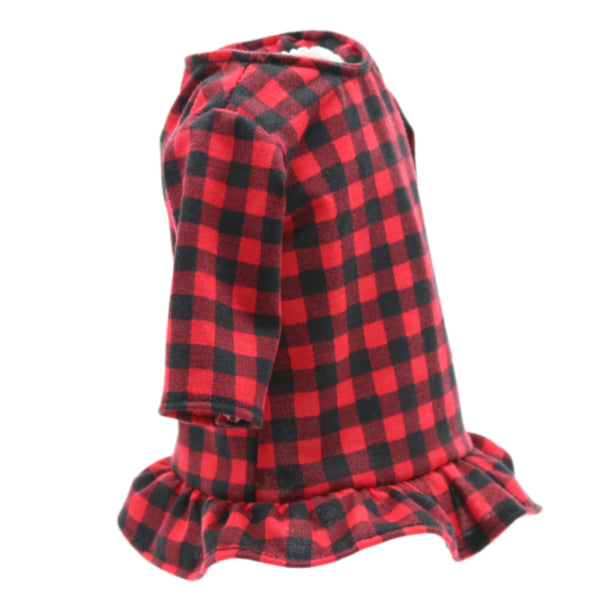 18" Doll Top Red and Black Checkered Ruffle Top