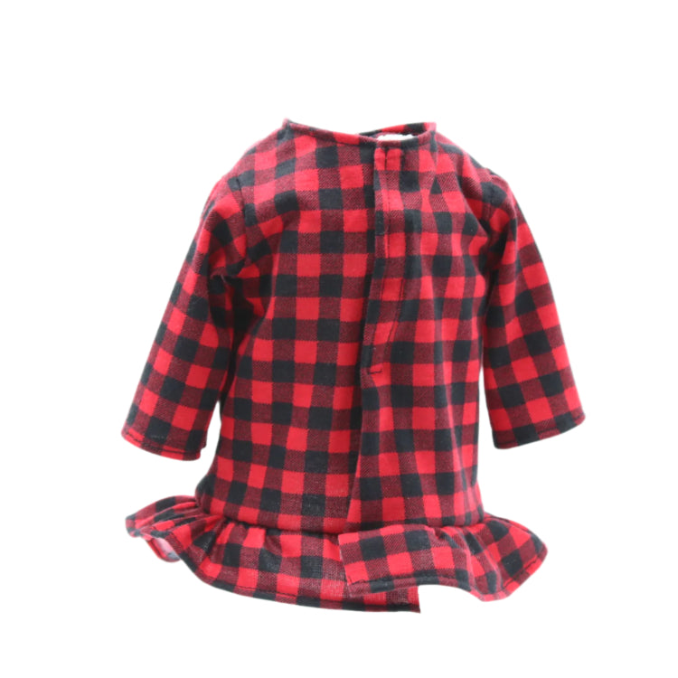 18" Doll Top Red and Black Checkered Ruffle Top