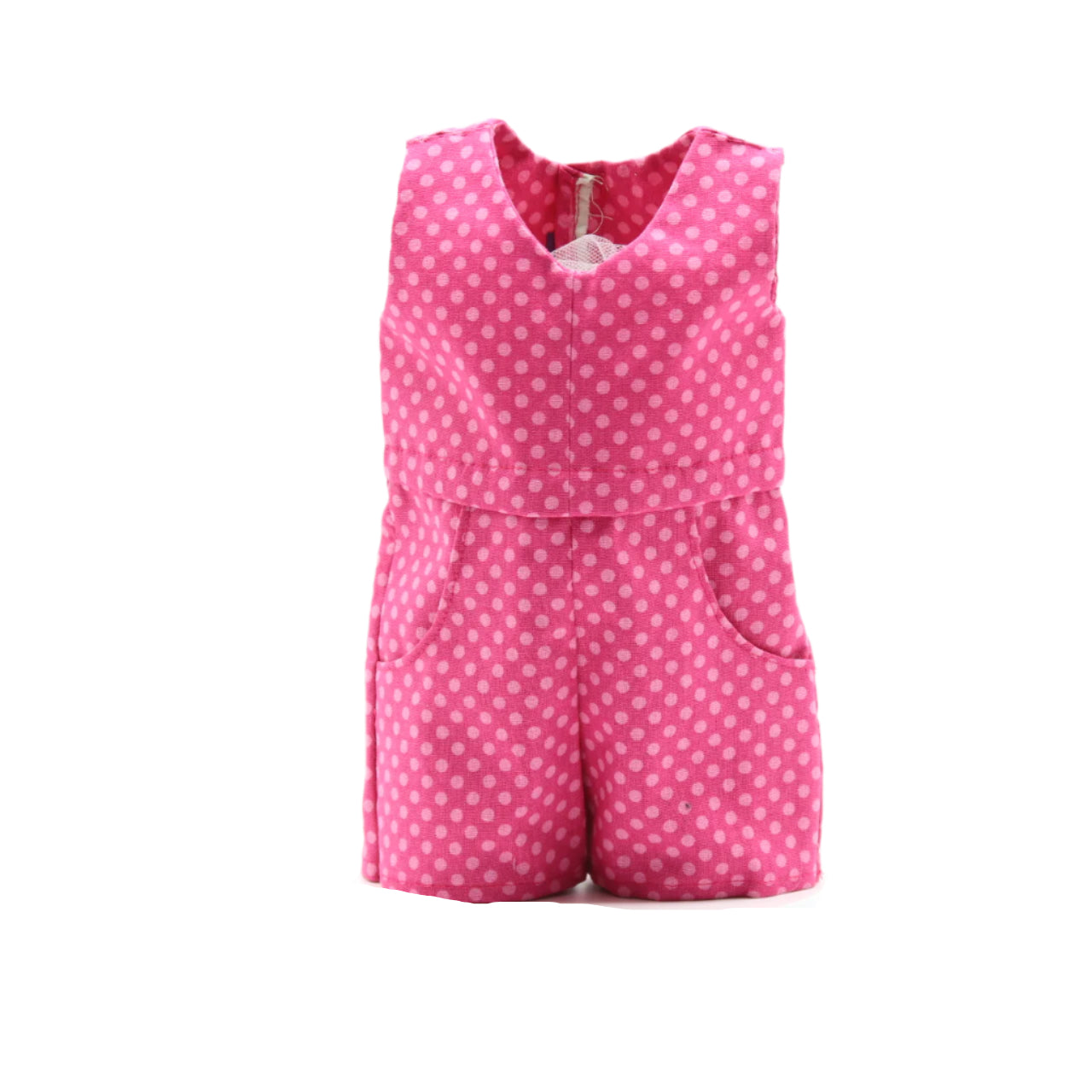 18" Doll Romper Dark Pink with Light Pink Dots Cotton Romper