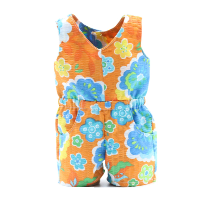 18" Doll Romper Orange and Blue Cotton Seersucker Fabric