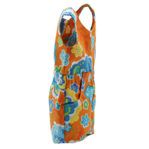 18" Doll Romper Orange and Blue Cotton Seersucker Fabric