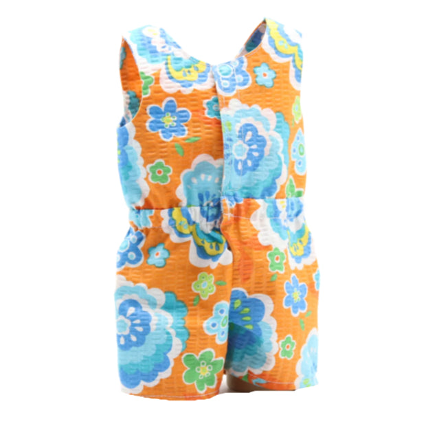 18" Doll Romper Orange and Blue Cotton Seersucker Fabric
