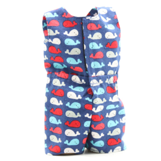 18" Doll Romper Royal Blue Cotton Fabric with Red, White, and Blue Whales