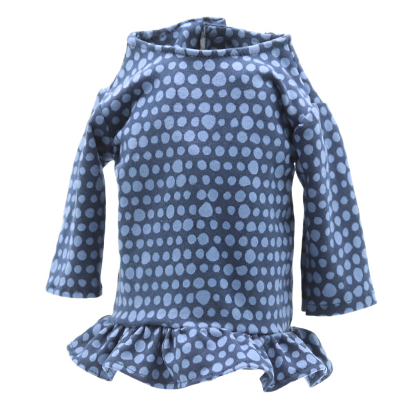 18" Doll Top Blue on Blue Knit Dotted Ruffle Top