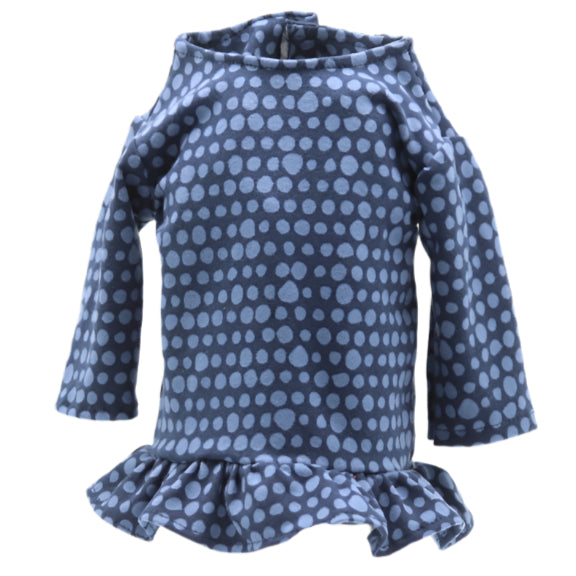 18" Doll Top Blue on Blue Knit Dotted Ruffle Top