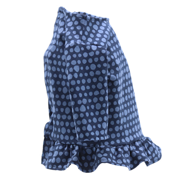 18" Doll Top Blue on Blue Knit Dotted Ruffle Top