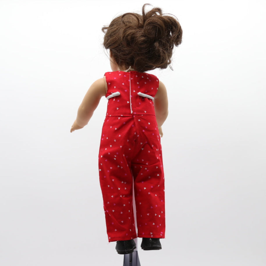 Red Cotton Jumpsuit with tiny pink and white heart