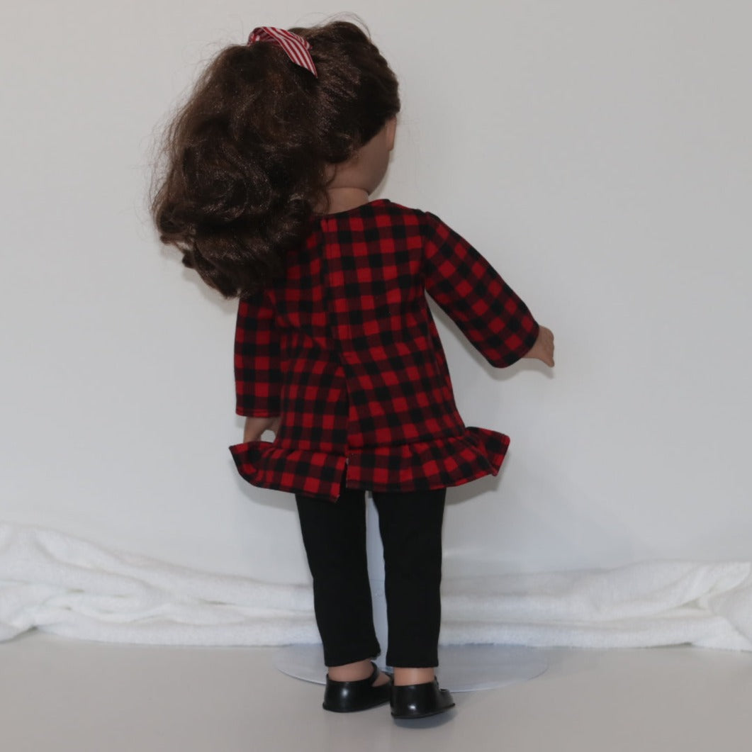 18" Long Sleeve Red and Black Checker Top with Black Pants