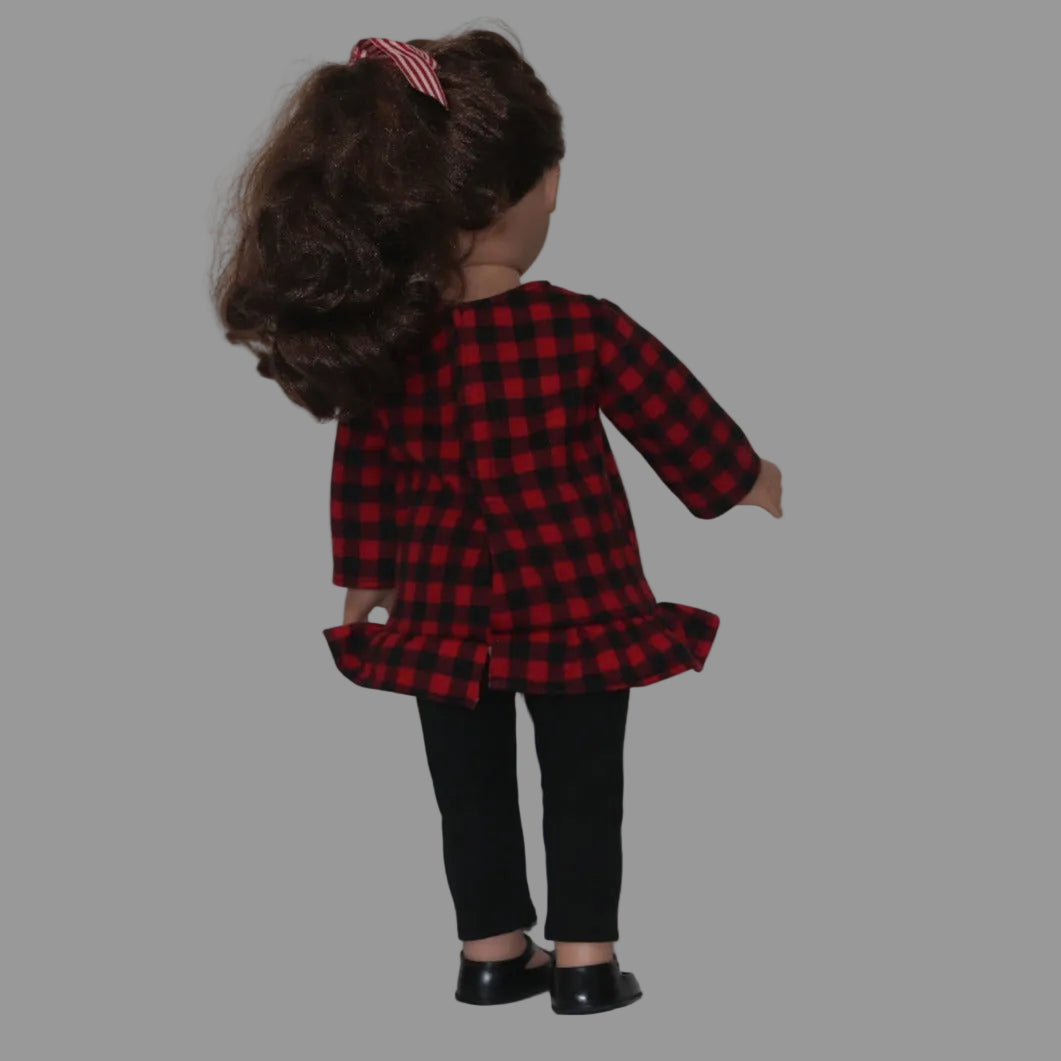 18" Long Sleeve Red and Black Checker Top with Black Pants
