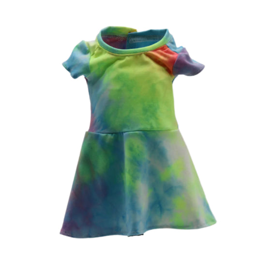 18" Doll Dress Multi Color Blue, Yellow, Dye T-Shirt Knit