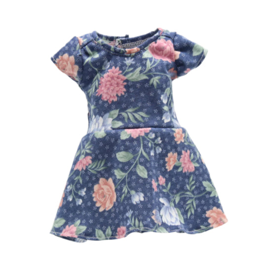 18" Doll Dress Federal Blue with Mauve and Blue Flower Knit Dress