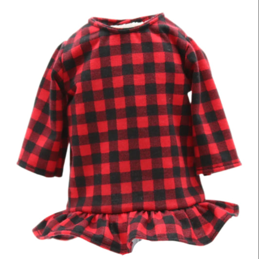 18" Doll Top Red and Black Checkered Ruffle Top