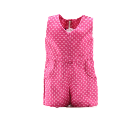 18" Doll Romper Dark Pink with Light Pink Dots Cotton Romper
