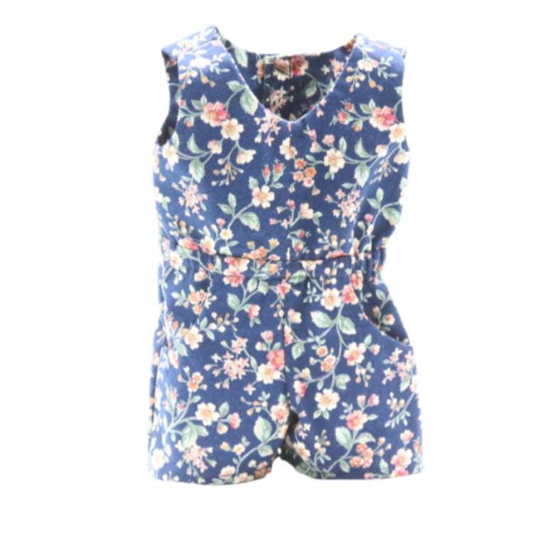 18" Doll Romper Navy Blue with Tiny Flowers Cotton Romper