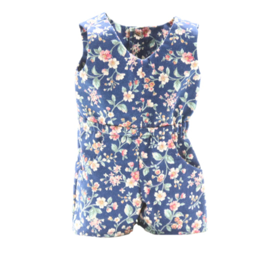 18" Doll Romper Navy Blue with Tiny Flowers Cotton Romper