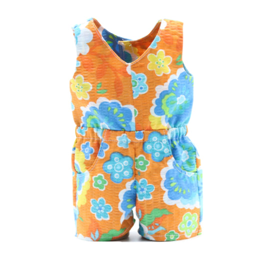 18" Doll Romper Orange and Blue Cotton Seersucker Fabric