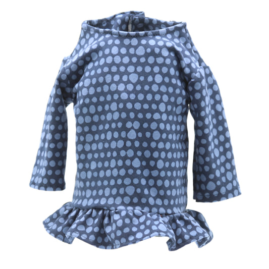 18" Doll Top Blue on Blue Knit Dotted Ruffle Top