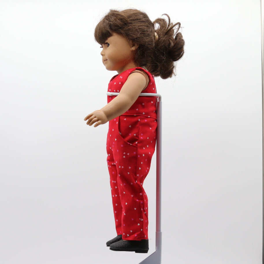 Red Cotton Jumpsuit with tiny pink and white heart